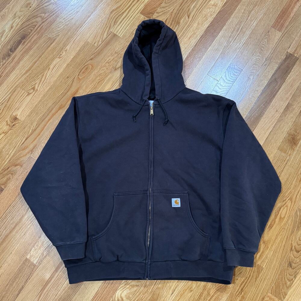 Vintage Carhartt Hoodie Faded Black Full Zip Lined Workwear Mens XXL J149 BLK